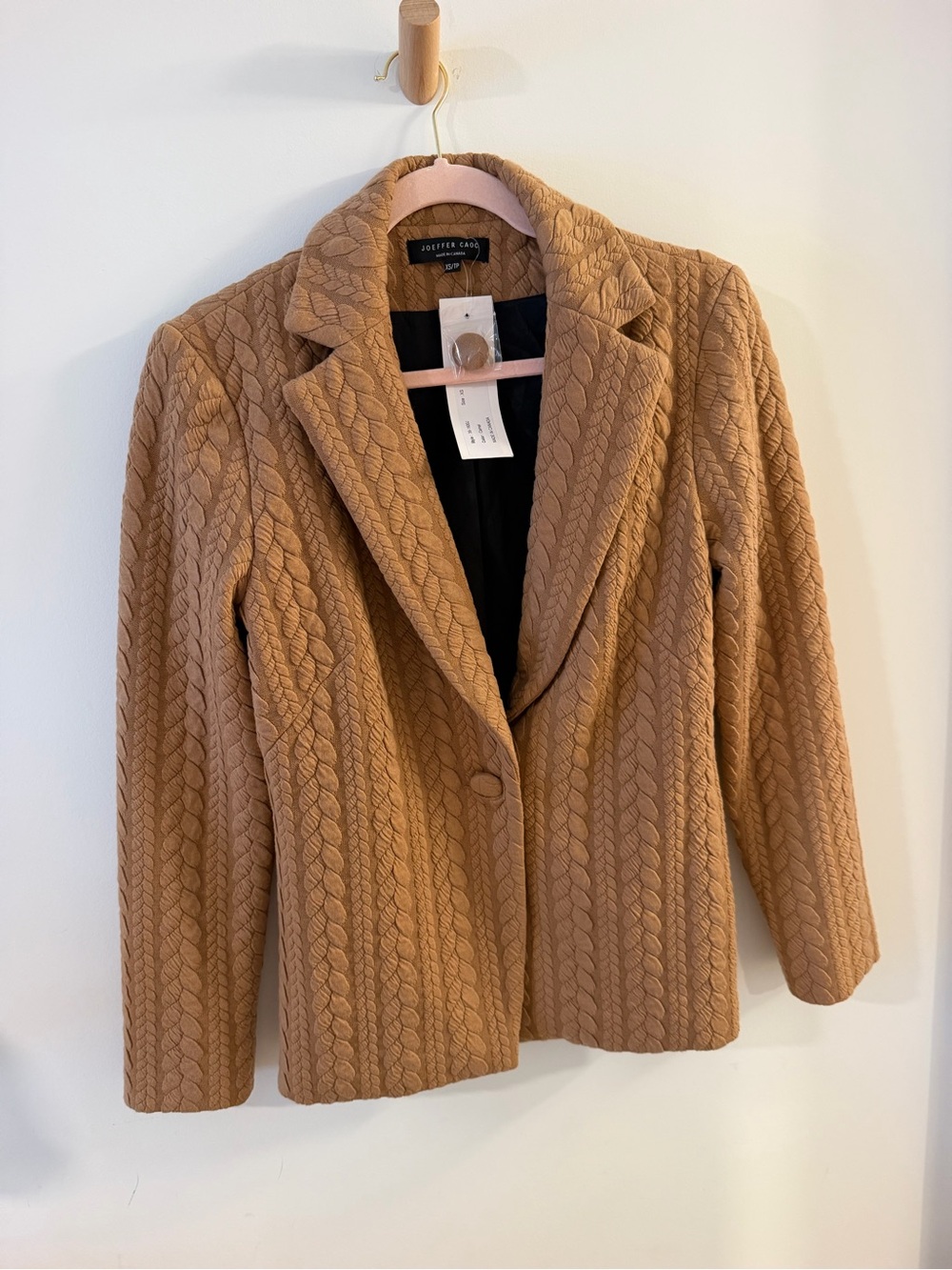 Joeffer Caoc Camel Cable-Knit Blazer Jacket